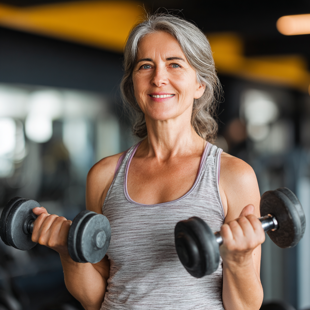 Усмихнати възрастни българи от различни възрасти правят групова тренировка на открито в парк, демонстрирайки радост от физическата активност и здравословния начин на живот